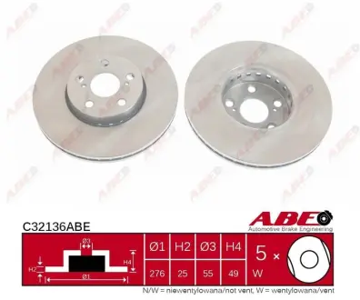 Диск тормозной передн. TOYOTA AVENSIS, AVENSIS VERSO, CALDINA 1.6-2.0D 09.97-11.09 ABE C32136ABE