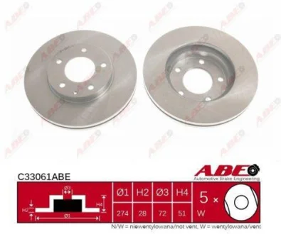 Диск гальмівний передн лів/прав MAZDA MPV II, XEDOS 9 2.0-2.5 07.93-02.06 ABE C33061ABE