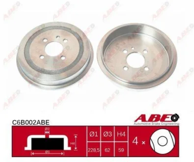 Гальмівний барабан задн BMW 3 (E30) 1.6-2.4D 09.82-10.93 ABE C6B002ABE