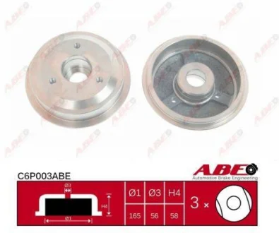 Гальмівний барабан задн CITROEN AX, BX, SAXO PEUGEOT 106 I, 106 II, 205 I, 205 II, 306, 405 I 1.0-1.9 02.84-07.04 ABE C6P003ABE