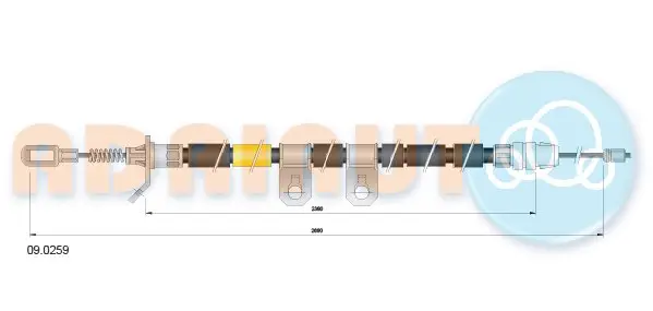 Трос стояночного гальма задн прав (2680мм/2680мм) CHRYSLER VOYAGER IV 2.4-3.8 02.00-12.08 AD09.0259 ADRIAUTO 090259 (фото 1)