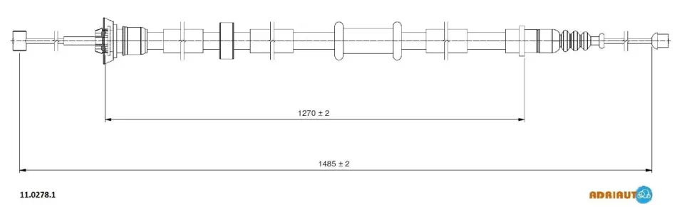 Трос стояночного гальма задн лів (1485мм/1485мм) FIAT PANDA 1.2/1.3D 09.04- AD11.0278.1 ADRIAUTO 1102781 (фото 1)