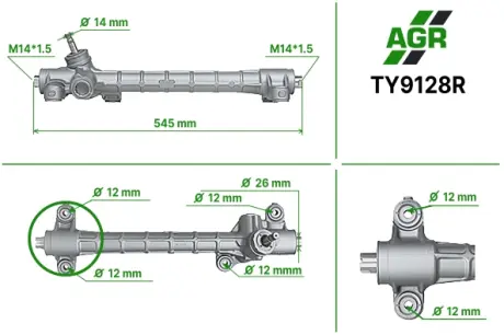 Рульова рейка без ПК, відновлена, TOYOTA PRIUS 2003-2009 AGR TY9128R
