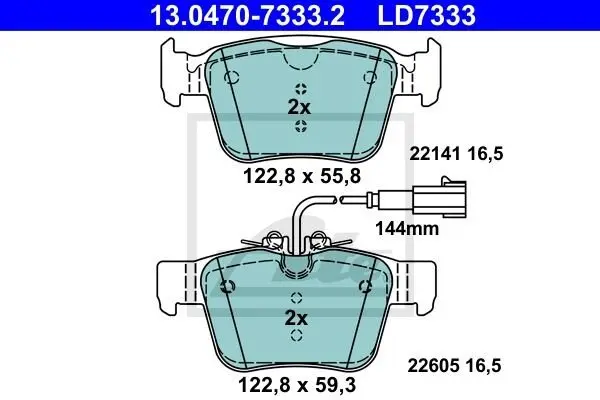 Керамічні гальмівні колодки задн, ALFA ROMEO GIULIA, STELVIO MASERATI GHIBLI III, LEVANTE 2.0-3.8 08.13- 13.0470-7333.2 ATE 13047073332 (фото 1)
