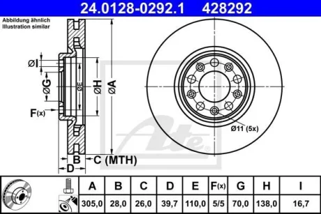 Диск гальмівний передн Лів/Прав ALFA ROMEO 159, GIULIETTA, TONALE FIAT 500X JEEP COMPASS, RENEGADE 1.0-2.4 09.05- 24.0128-0292.1 ATE 24012802921