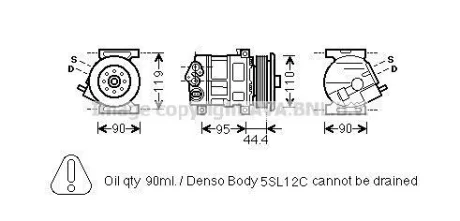 Компрессор кондиционера Fiat Doblo (10-)/Opel Combo (12-) AVA AVA COOLING FTAK394