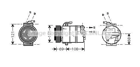 Компрессор кондиционера Opel Astra G (99-), Zafira (99-) 2.0Di, 2.2DTi AVA COOLING OLAK358 (фото 1)