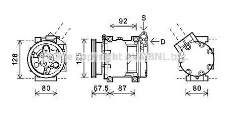 Компрессор кондиционера Renault Logan (05-), Sandero (08-) 1.4i, 1.6i AVA COOLING RTAK619