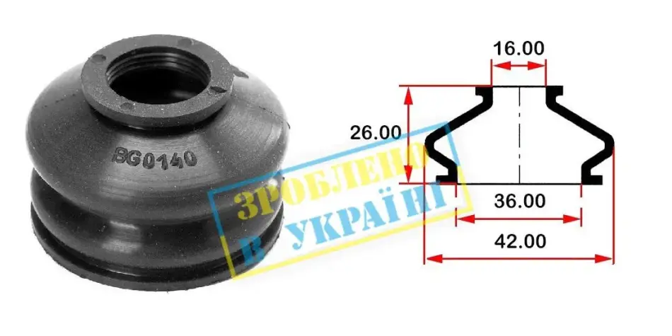 Пыльник опоры шарового рулевого наконечника (универсальный) (36х16x26) BELGUM PARTS BG0140 (фото 1)