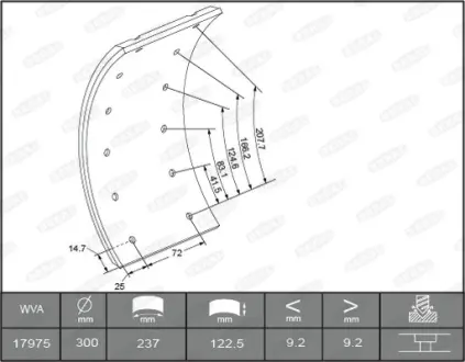 Гальмівні накладки задн (300x122. базовий)) MERCEDES T2/LN1 04.86-12.94 KBL17351.0-1561 BERAL KBL1735101561