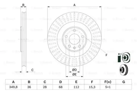 Гальмівний диск AUDI/VW A6/A8/E-Tron/Q7/Q8/Touareg \'\'R \'\'17>> ="" BOSCH 0986479E41