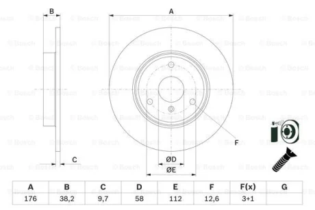 Диск гальмівний (передній) Smart Fortwo 04- (280x9.7) BOSCH 0 986 479 E74