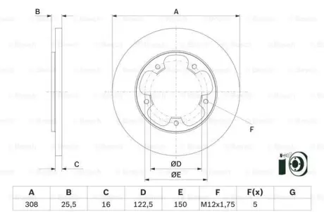 Диск гальмівний FORD Transit \'\'R D=308mm \'\'14>> - кр. 2 шт ="" BOSCH 0986479F44