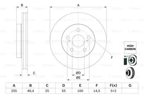 Диск гальмівний TOYOTA Corolla/Prius \'\'16 ="" BOSCH 0986479F72