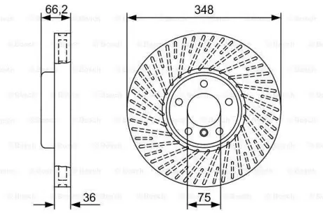 Диск гальмівний (передній) BMW 5 (F10/F11)/6 (F12/F13)/7 (F01-F04) 10- (348x36) (L)(з покр.)(вентил.) BOSCH 0 986 479 W19