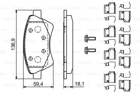 Комплект гальмівних колодок передн, RENAULT GRAND SCENIC II, KANGOO, KANGOO EXPRESS, MEGANE II, SCENIC II 1.4-2.0D 10.01- 0 986 494 725 BOSCH 0986494725