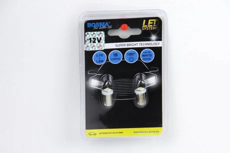 Автолампа BA9S LED 12V 1xSMD 5050 LEDWHITE (2 шт) Bosma 3130