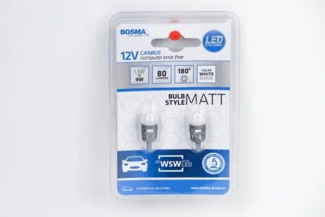 Автолампа T10 LED 12V 2XSMD 5630 LED WHITE MAT (2 шт) Bosma 4069