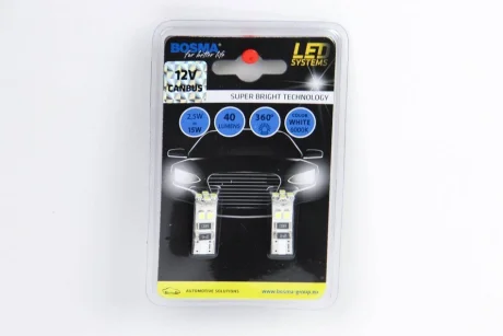 Автолампа T10 LED 12V 8XSMD 3528 LED WHITE DOUBLE POLARITY CANBUS (2 шт) Bosma 4229