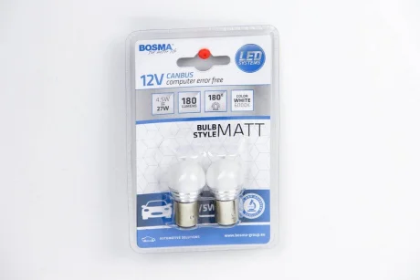 Автолампа BAY15D LED 12V 9XSMD 2835 LED WHITE MAT (2 шт) Bosma 5066