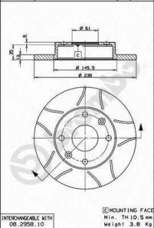 Гальмівний диск пер. Clio II 98-/Sandero/Stepway I 07- (238x41mm) BREMBO 08.2958.75