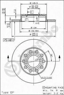 Гальмівний диск зад. A4 B6, B7 00- (245x40mm) BREMBO 08.9136.11