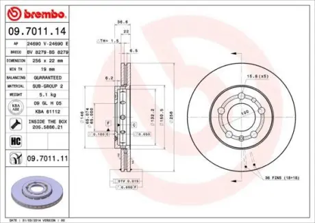 Гальмівний диск BREMBO 09.7011.14