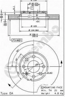 Гальмівний диск пер. Astra G 04-/Zafirta A 98- (256x41mm) BREMBO 09.7628.11