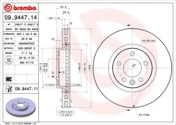 Гальмівний диск BREMBO 09944711 (фото 1)