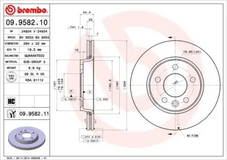 Гальмівний диск BREMBO 09.9582.11