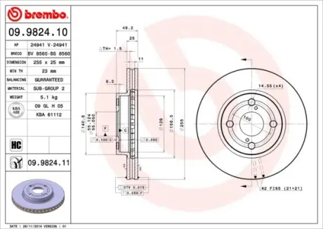 Диск гальмівний BREMBO 09.9824.10