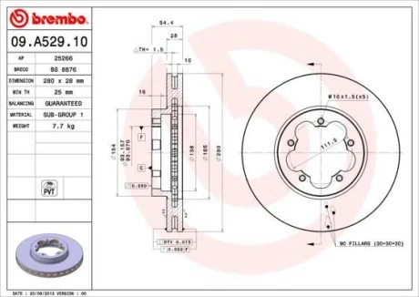 Гальмівний диск пер. Transit 06- (280x54mm) BREMBO 09.A529.10