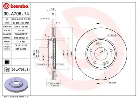 Гальмівний диск BREMBO 09.A706.11
