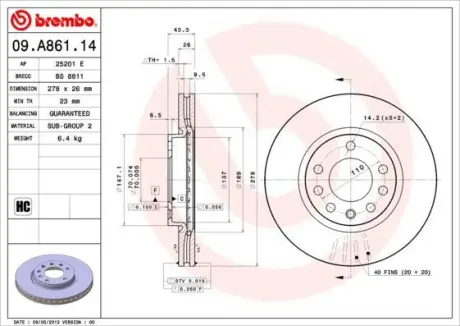 Гальмівний диск BREMBO 09.A861.14