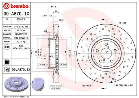 Гальмівний диск BREMBO 09A8701X