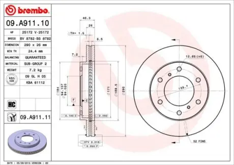 Гальмівний диск BREMBO 09.A911.11