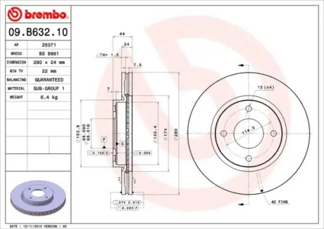 Диск гальмівний BREMBO 09.B632.10