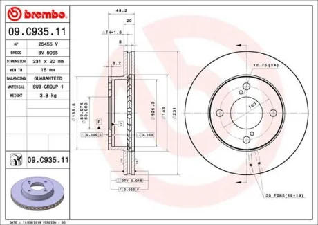 Гальмівний диск BREMBO 09C93511