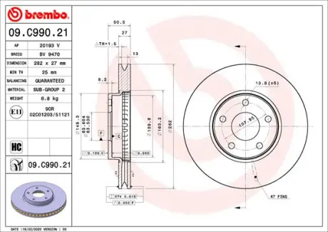 Гальмівний диск BREMBO 09.C990.21