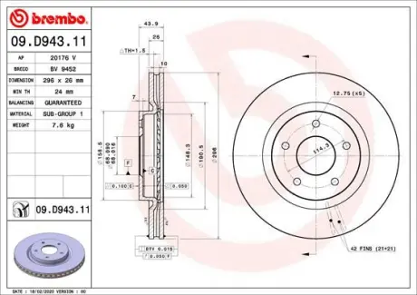 Диск гальмівний BREMBO 09.D943.11