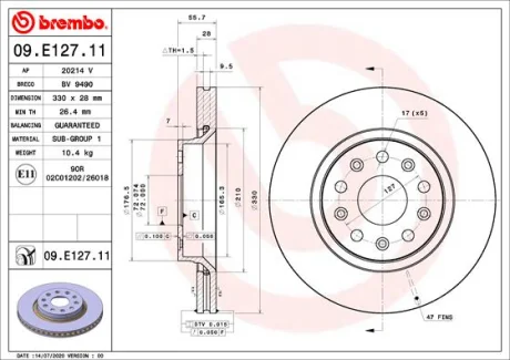 Гальмівний диск BREMBO 09E12711