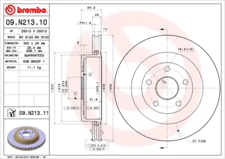 Диск гальмівний BREMBO 09.N213.11