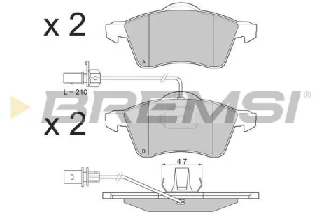 Гальмівні колодки пер. T4 2.5TDI 96-03 (R15)(з датчиком) BREMSI BP2868