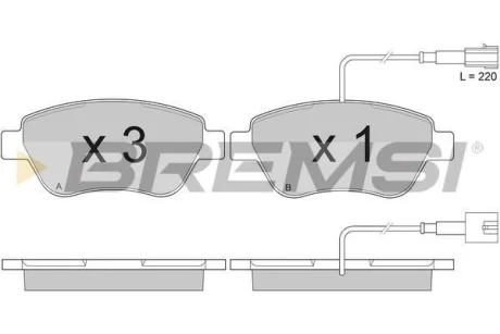 Гальмівні колодки пер. Doblo 01- (Bosch) (122.8x53.6) з датчиком BREMSI BP2942