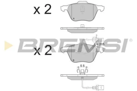 Гальмівні колодки пер. T4 1.9/2.4/2.5 D/TDI -03 (R16) (з датчиком) BREMSI BP3076