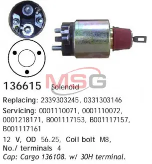 Втягивающее реле стартера BMW E34/E39/E32/E38 "3,0-5,0" 92-04 ="" CARGO 136615
