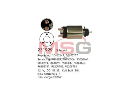 A_Втягуюче реле стартера CHEVROLET/DAEWOO/FIAT/ISUZU/OPEL/PONTIAC ="" CARGO 231929