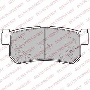 Комплект гальмівних колодок задній., SSANGYONG ACTYON I, ACTYON SPORTS I, ACTYON SPORTS II, KORANDO, KYRON, MUSSO, MUSSO SPORTS, REXTON / REXTON II, REXTON W / REXTON, RODIUS II 2.0D-3.2 06.96- Delphi LP2127