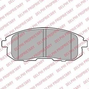 Комплект гальмівних колодок передн, NISSAN 200SX, CUBE, JUKE, MAXIMA VI, PRIMERA, PULSAR, QUEST, SENTRA VII, TIIDA, X-TRAIL I RENAULT LATITUDE SUZUKI SX4 1.2-3.5 09.88- Delphi LP2148