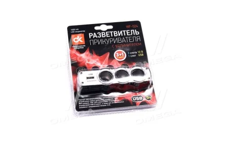 Розгалужувач прикурювача, 3в1, USB, 1000mA, подовжувач, LED індикатор, <ДК> Dk-Дорожная Карта WF-024